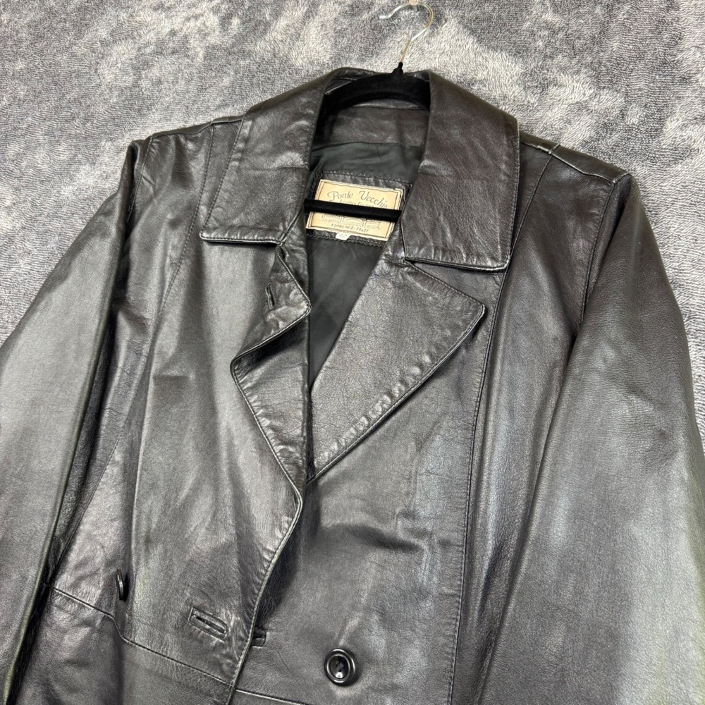 Vintage Ponte Vecchio Leather Trench Coat Women 42 Black Vera Pelle Italy